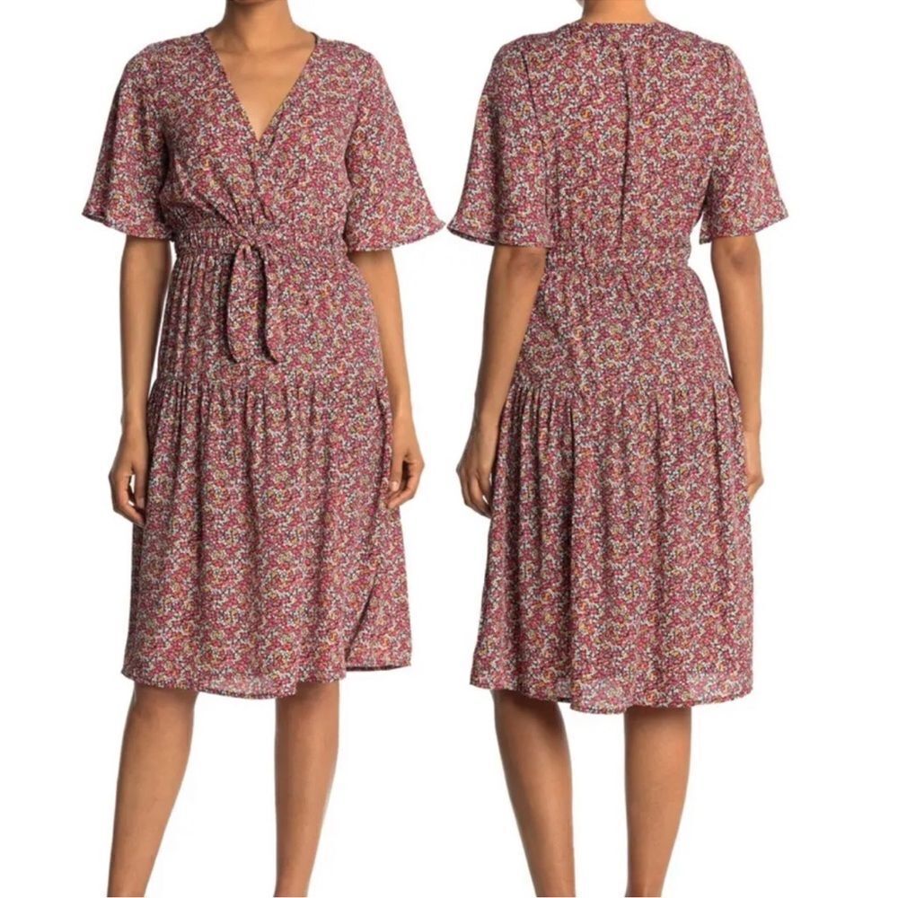 SUPERFOXX Flutter Sleeve Tie Waist Floral Dress